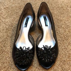 Dressy black embellished wedge slip-on